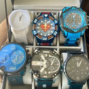 New watches! Lot of 6. Invicta, Fossil, Diesel with case!